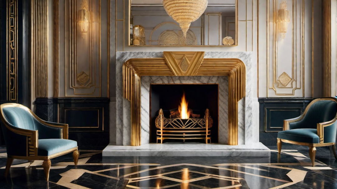 Retro Glam: Art Deco Fireplace with Gilded Details