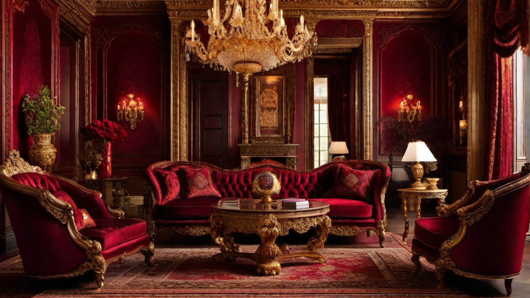 Rich Color Palette: Deep Reds and Golds in Victorian Living Room