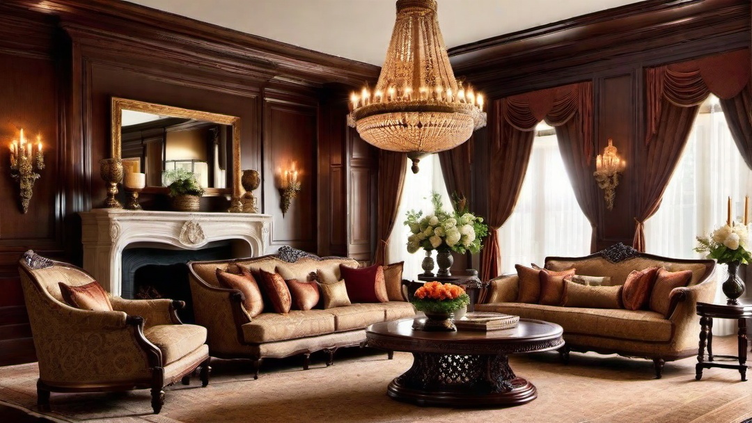 Rich Wood Accents: Colonial Living Room with Antique Furniture