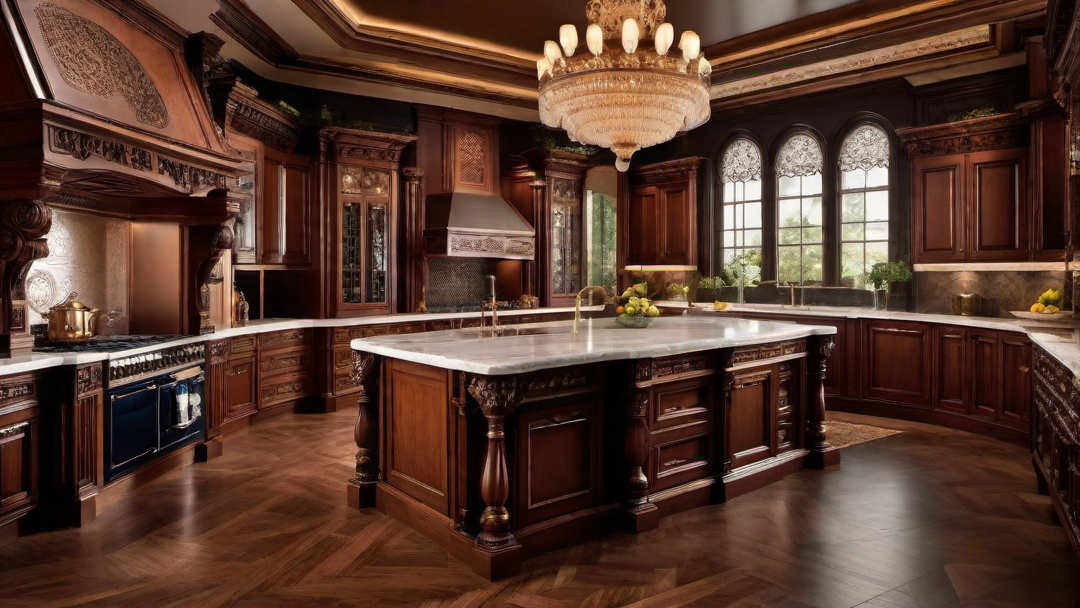 Rich Wood Cabinetry and Ornate Details