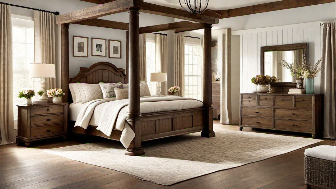 Rural Romance: Rustic Farmhouse Bedroom with Canopy Bed