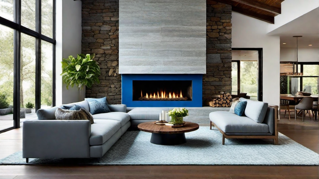 Rustic Appeal: Vibrant Blue Fireplace Bringing a Touch of Nature Indoors