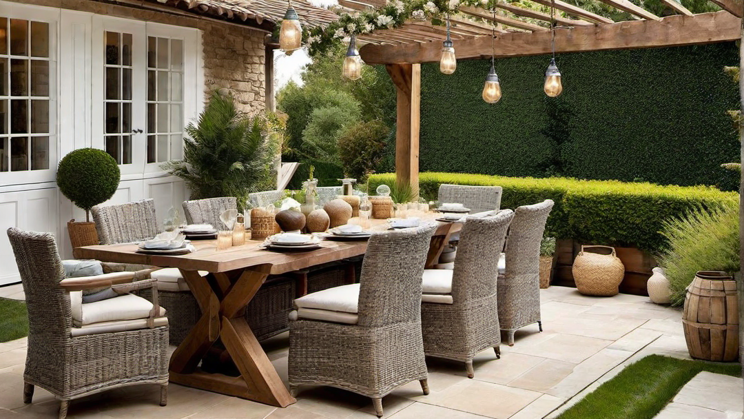 Rustic Charm: Sparkling Terrace with Wooden Furniture and Rustic Accents