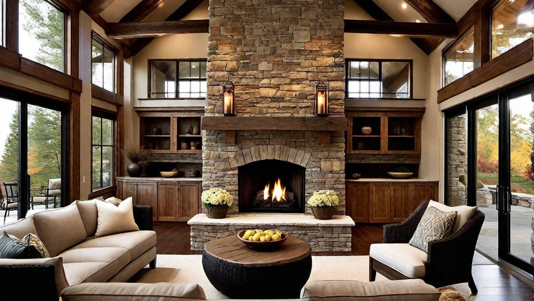 Rustic Charm: Stone Fireplace with Wooden Mantle