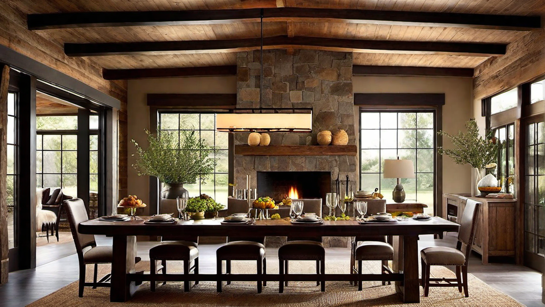 Rustic Charm: Wood Beamed Ceiling in Ranch Style Dining Room
