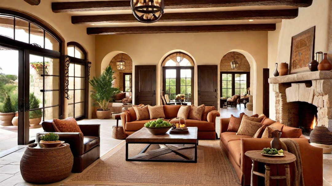 Rustic Elegance: Exposed Wooden Beams and Stone Fireplace