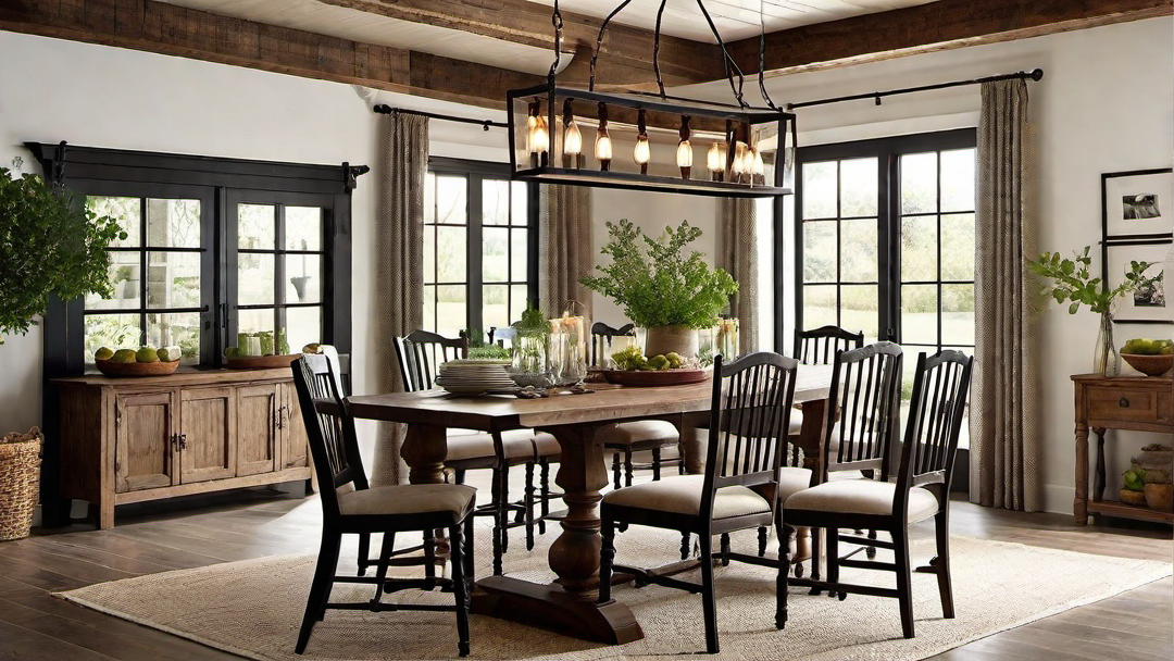 Rustic Elegance: Farmhouse Dining Room with Antique Furnishings