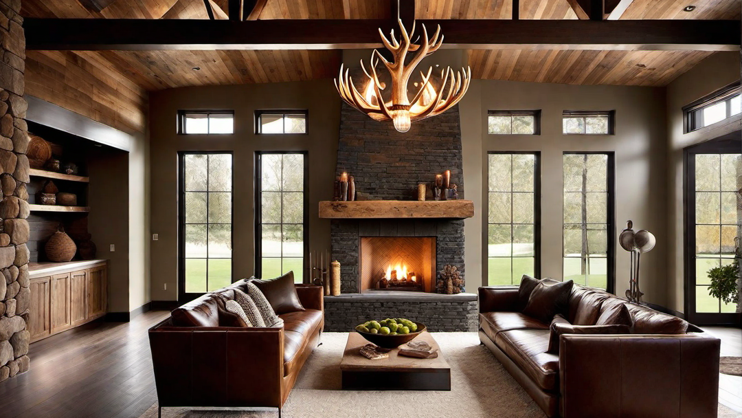Rustic Elegance: Incorporating Antler Chandeliers in Ranch Style Fireplaces