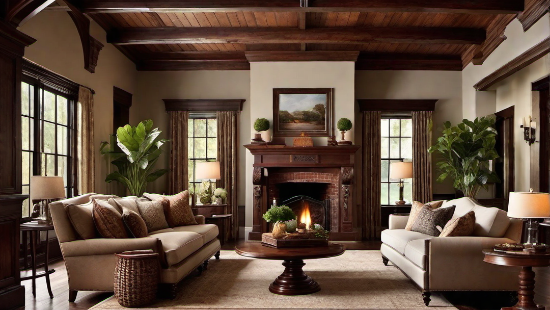 Rustic Elements: Exposed Beams and Brick in Colonial Living Room