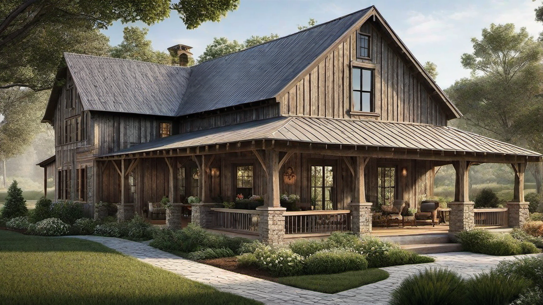 Rustic Farmhouse Exterior: Weathered Wood and Metal Accents