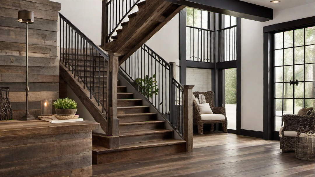 Rustic Farmhouse Staircase: Reclaimed Wood and Wrought Iron
