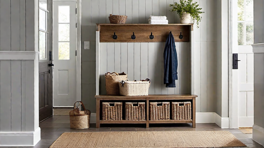 Rustic Simplicity: Farmhouse Style Mudroom with Built-in Storage