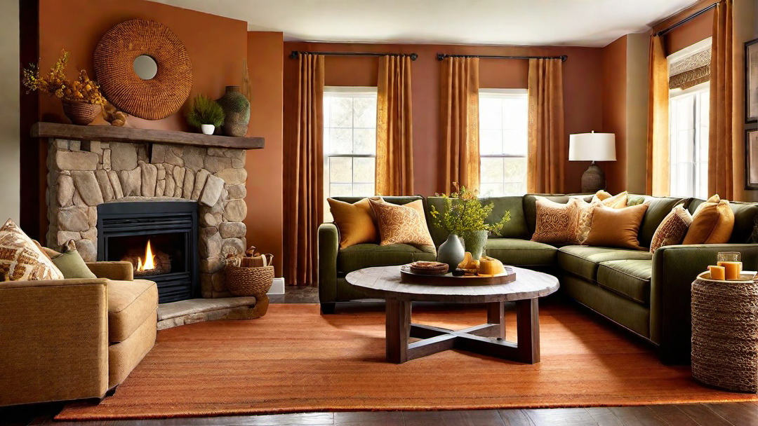 Rustic Warmth: Vibrant Living Room with Earthy Tones