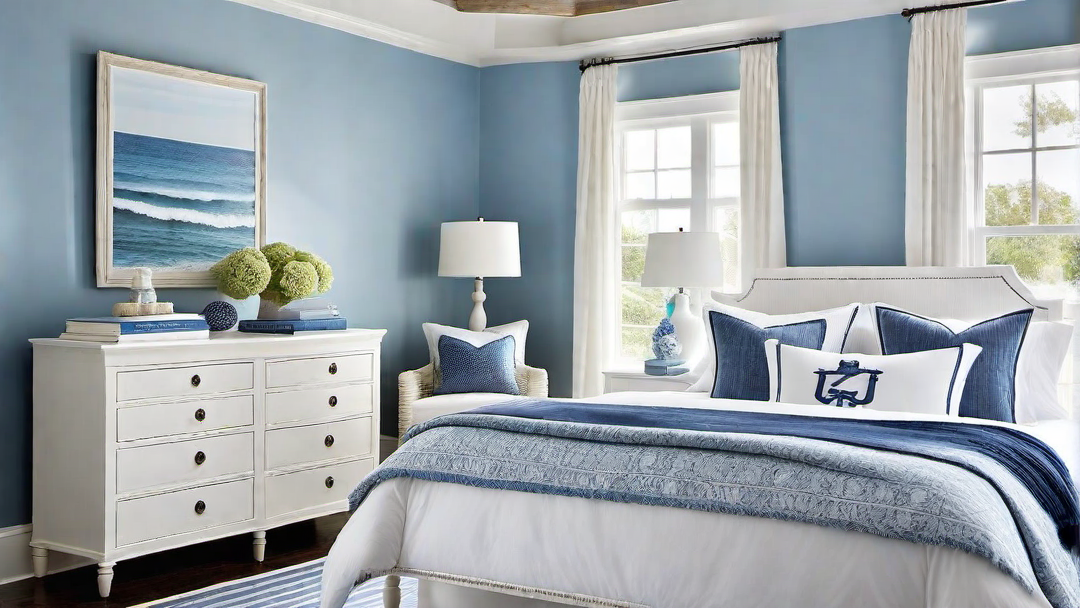 Seaside Serenity: Coastal Themed Guest Room with Blue Hues