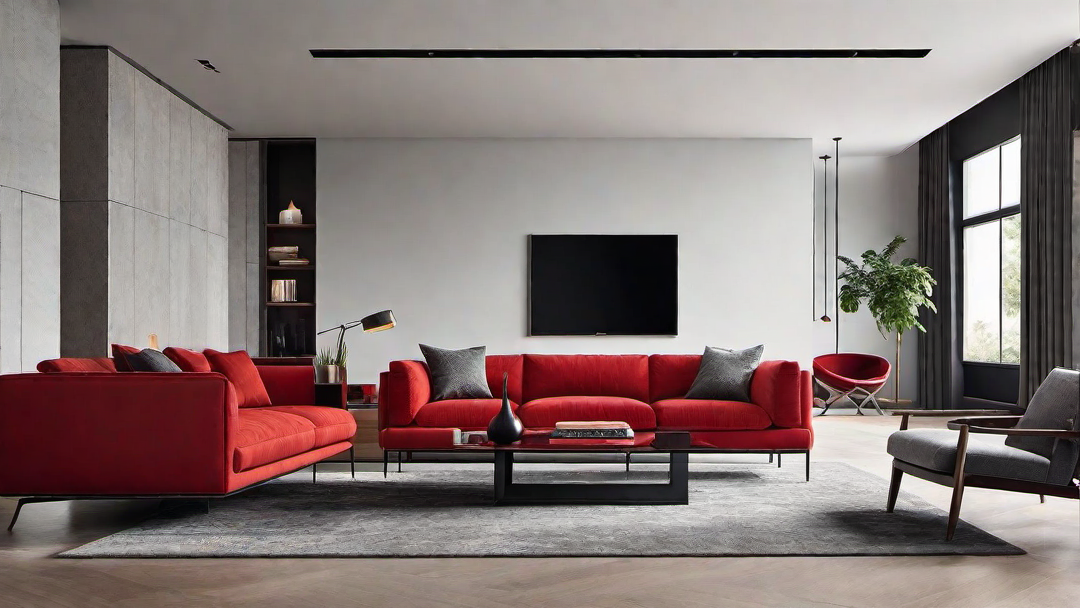Sleek and Modern: Bright Red Highlights in the Living Room