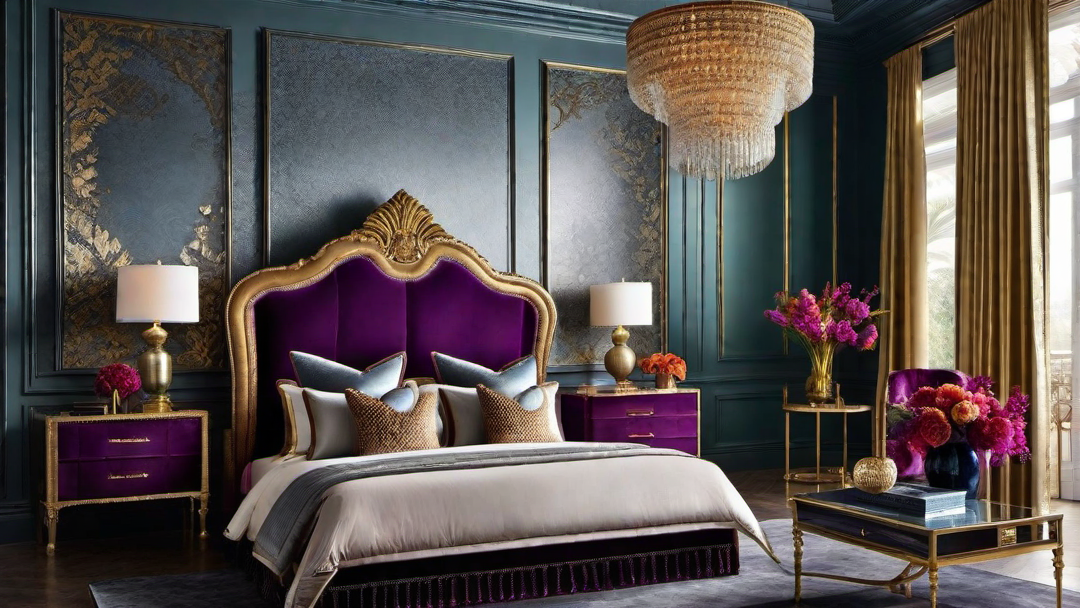 Sophisticated Glamour: Vibrant Bed Room with Metallic Accents