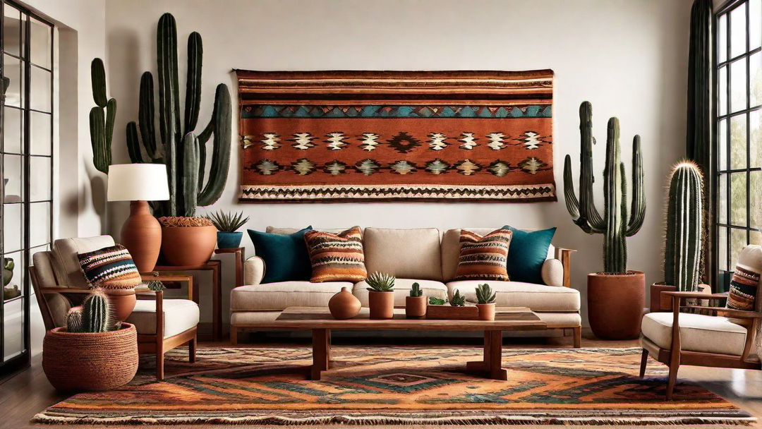 Southwestern Flair: Cactus Plants and Navajo Rugs