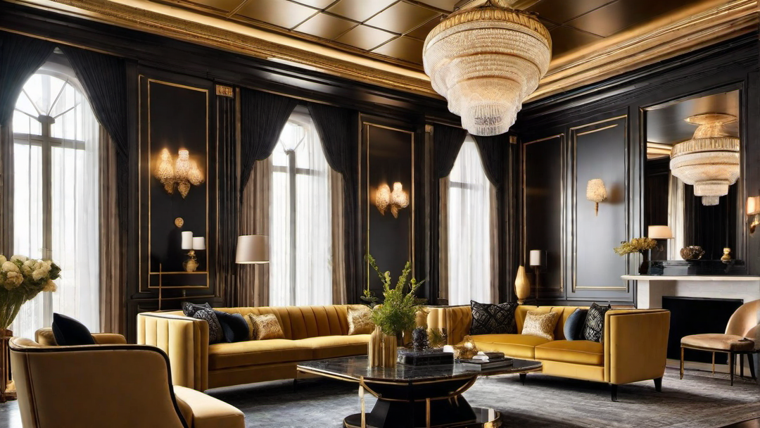Statement Ceilings: Ornate Molding and Ceiling Details in Art Deco Living Rooms