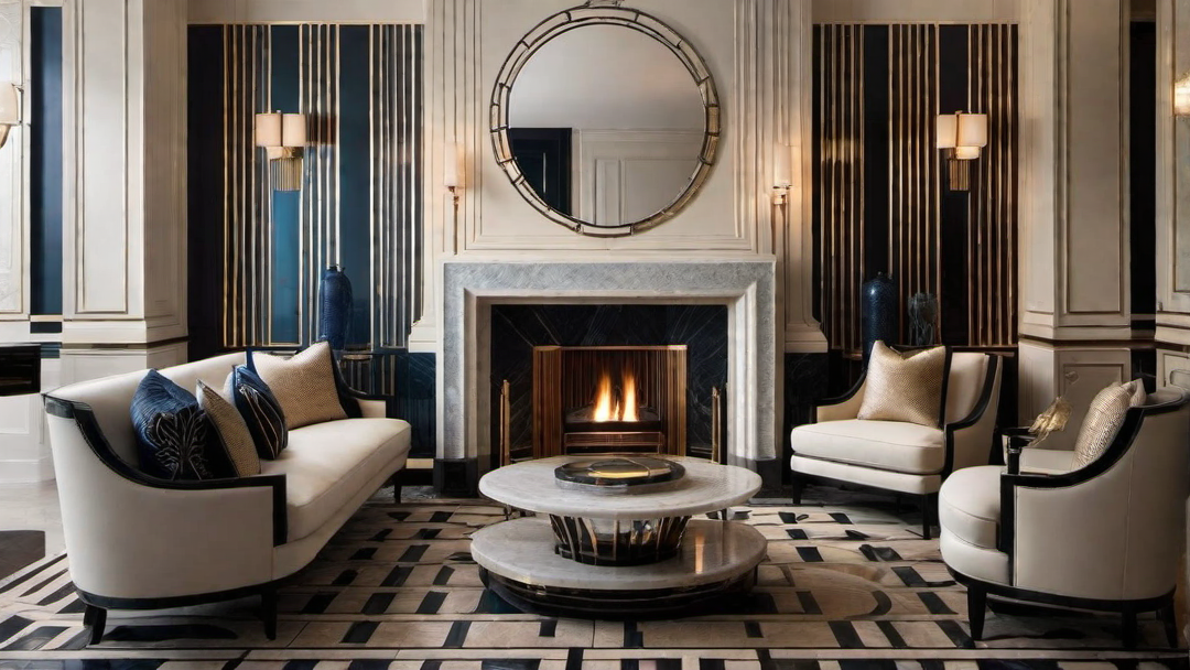 Symmetrical Elegance: Art Deco Fireplace with Geometric Patterns