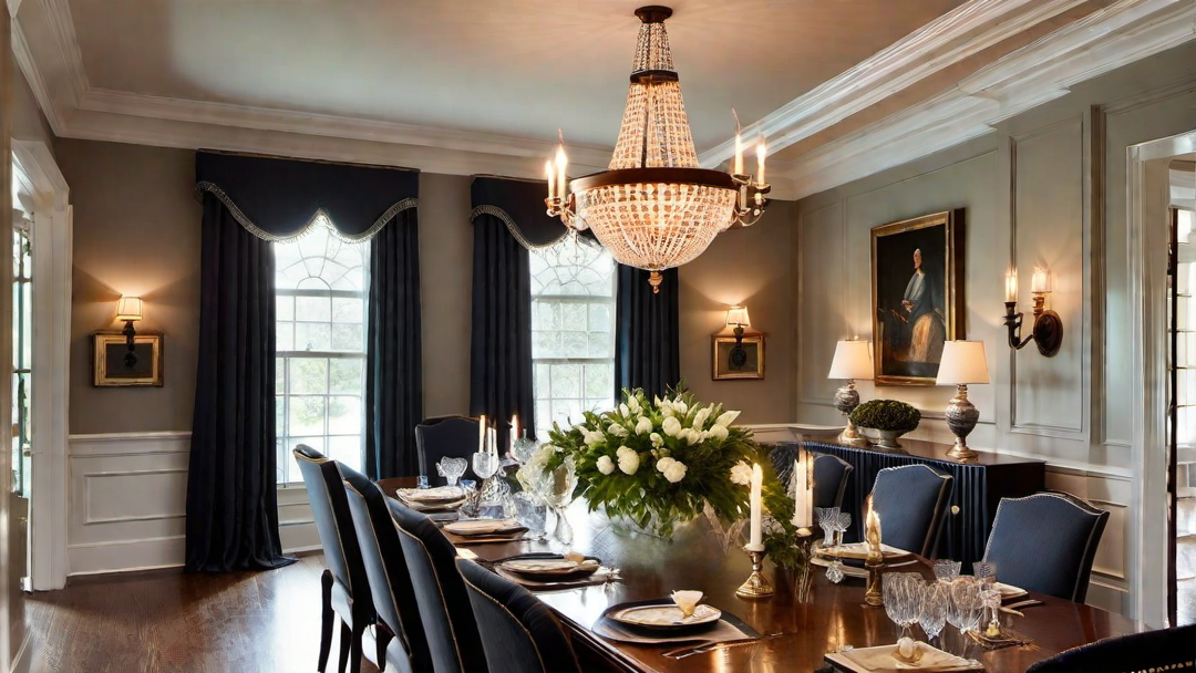 Timeless Beauty: Colonial Style Dining Room with Candle Chandeliers