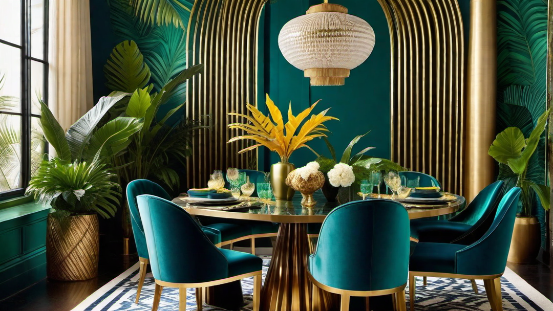 Tropical Twist: Art Deco Dining Room with Exotic and Botanical Accents