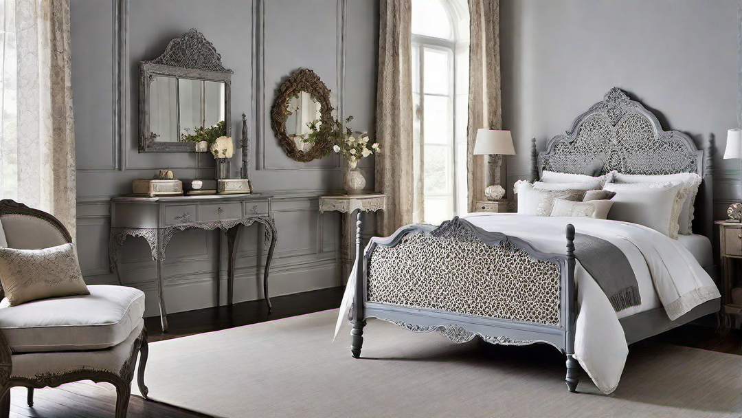 Vintage Inspired: Grey Bedroom with Antique Furniture and Lace Details