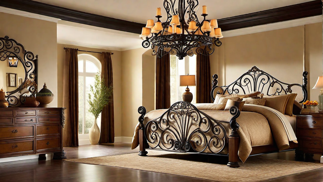 Wrought Iron Details: Mediterranean Bedroom with Ornate Metalwork