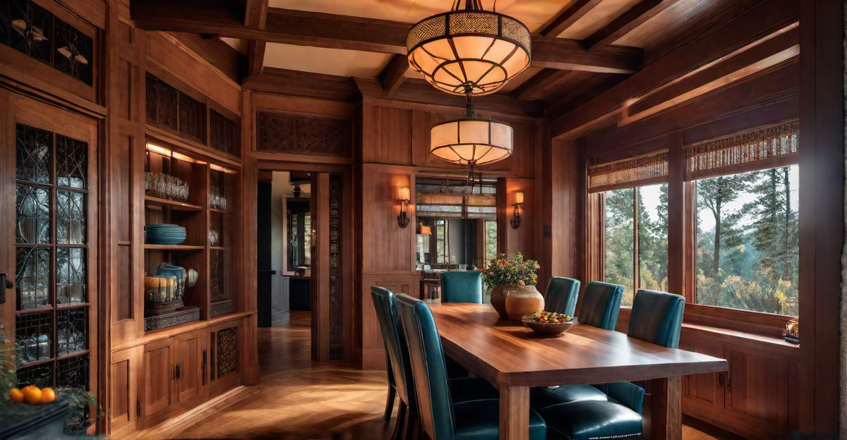 Cheerful Dining Room: Bold Colors in Craftsman Architecture