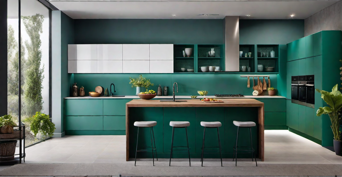 Functional Storage: Maximizing Organization in a Boldly Colored Kitchen