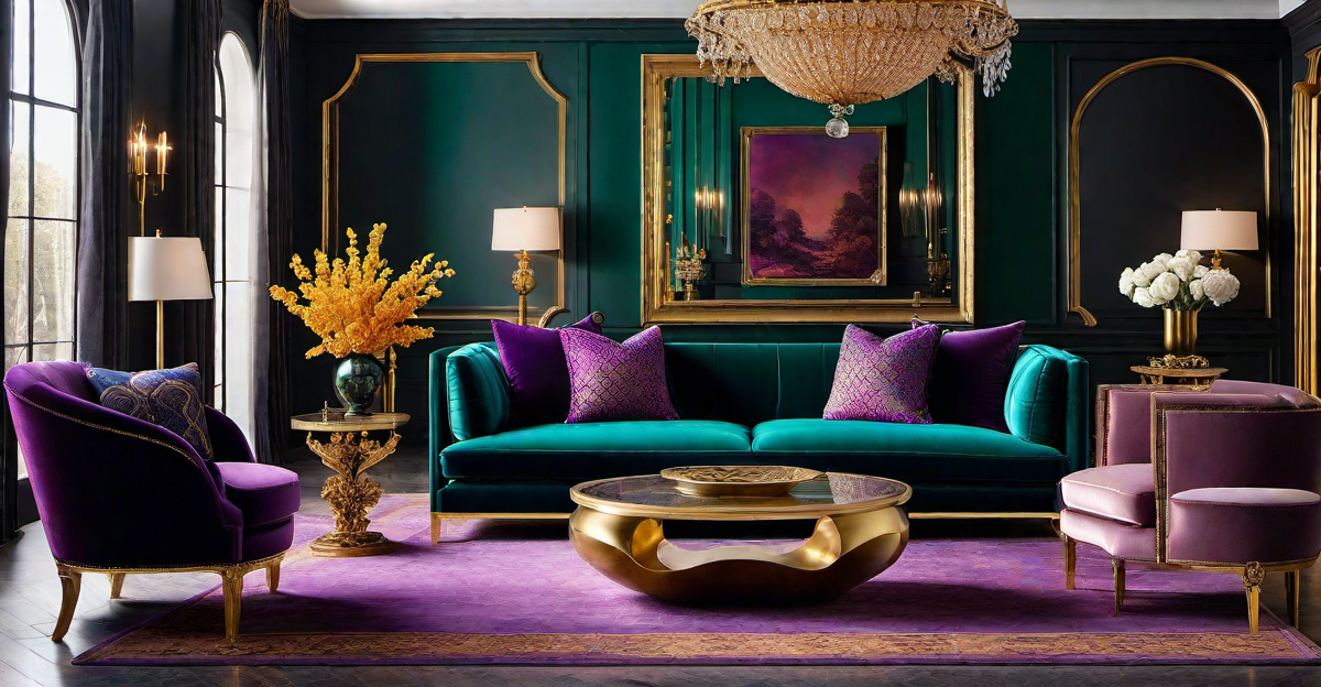 Gilded Glamour: Rich Jewel Tones Combined with Gold Finishes for Luxurious Living Rooms