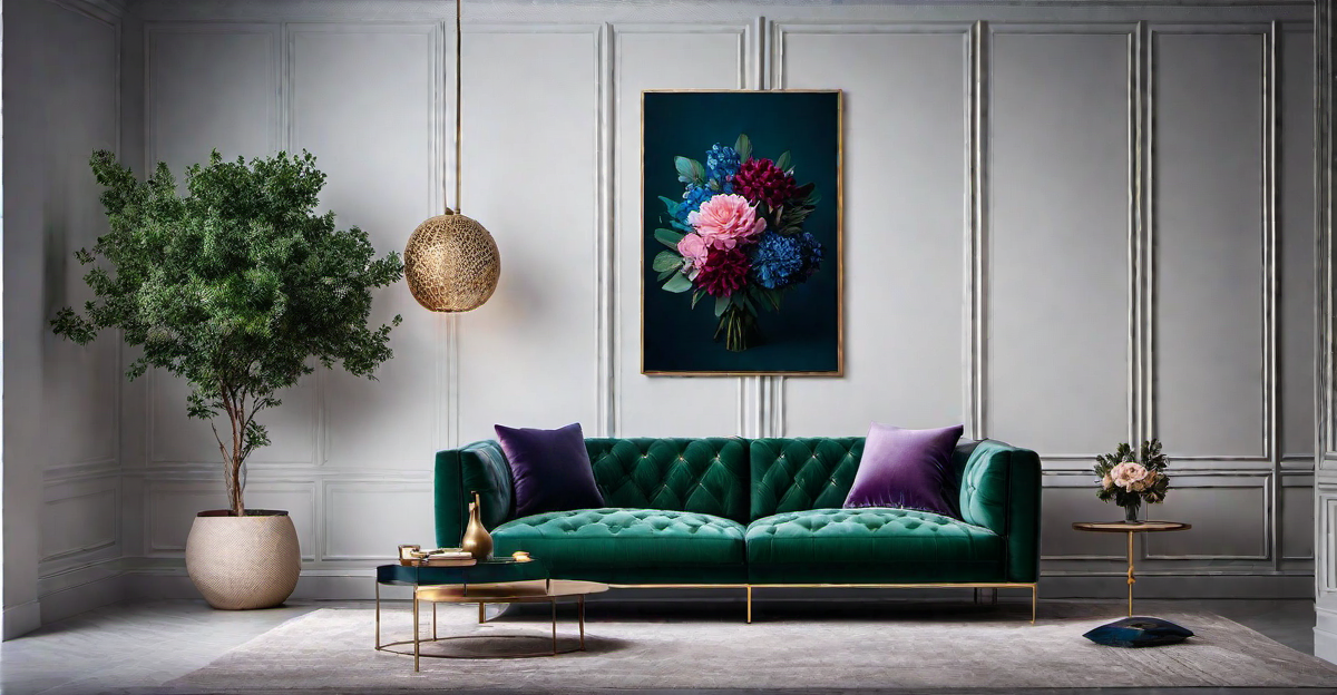 Grandeur in Details: Jewel-Toned Wall Art for Elegant Living Room Decor