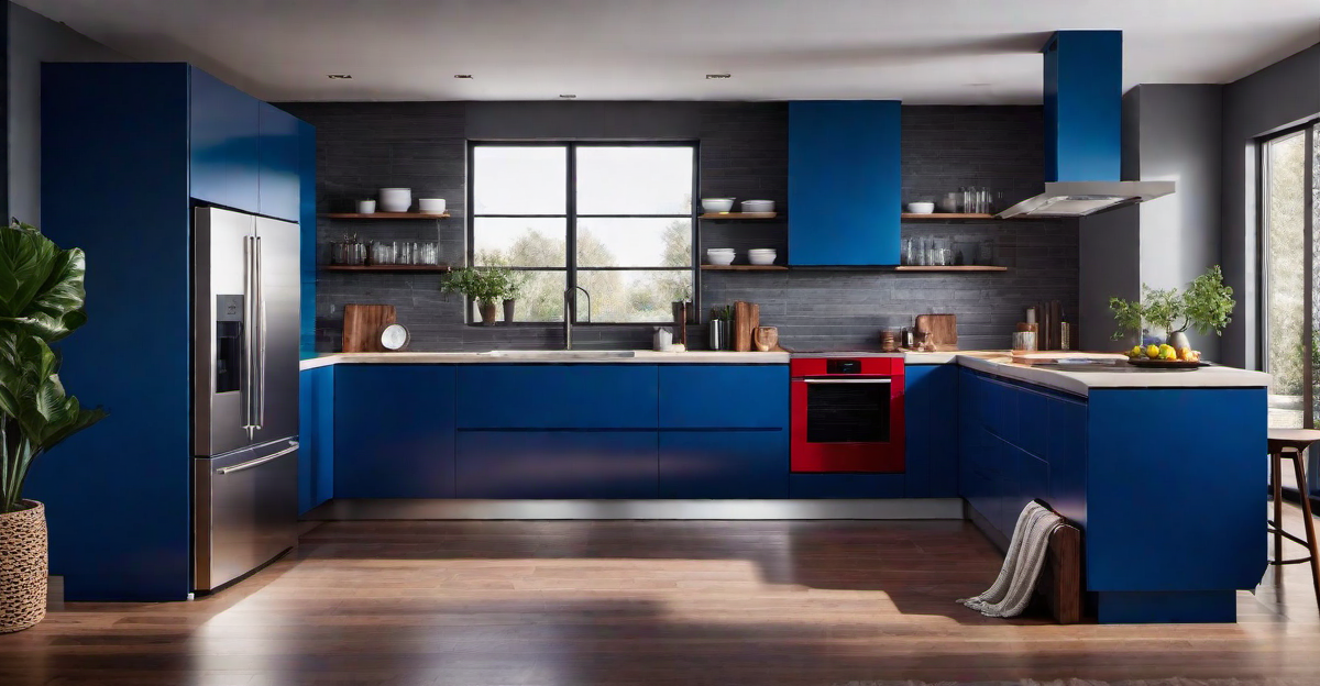 Harmonious Contrasts: Balancing Bold Colors with Neutral Elements in the Kitchen
