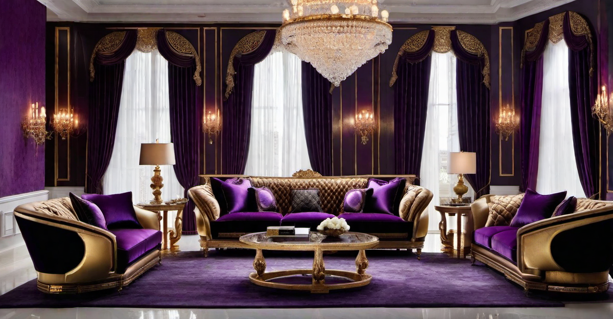 Opulent Ambiance: Deep Purple Velvet Sofa as a Focal Point