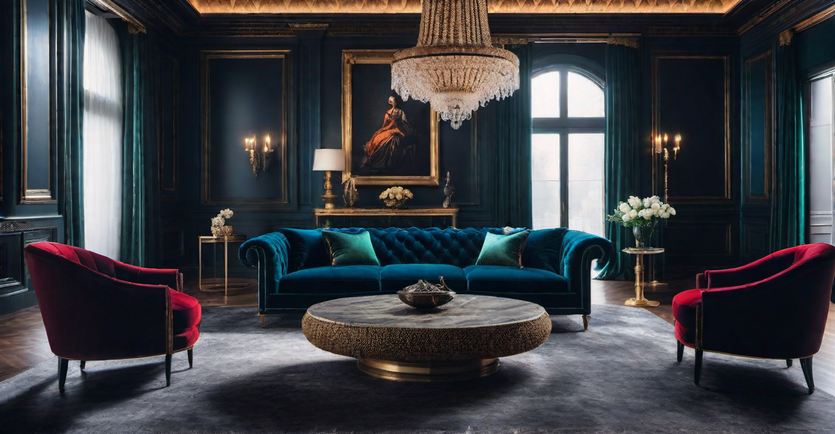 Ravishing Decor: Ornate Moldings and Jewel-Toned Walls for Opulent Living Rooms
