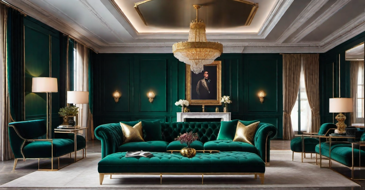 Regal Sophistication: Emerald Green Accent Wall with Gold Accents