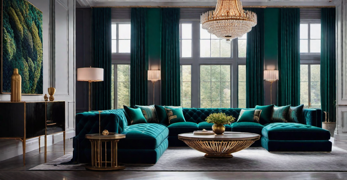 Splendid Harmony: Jewel-Toned Draperies in Luxurious Living Room Interiors