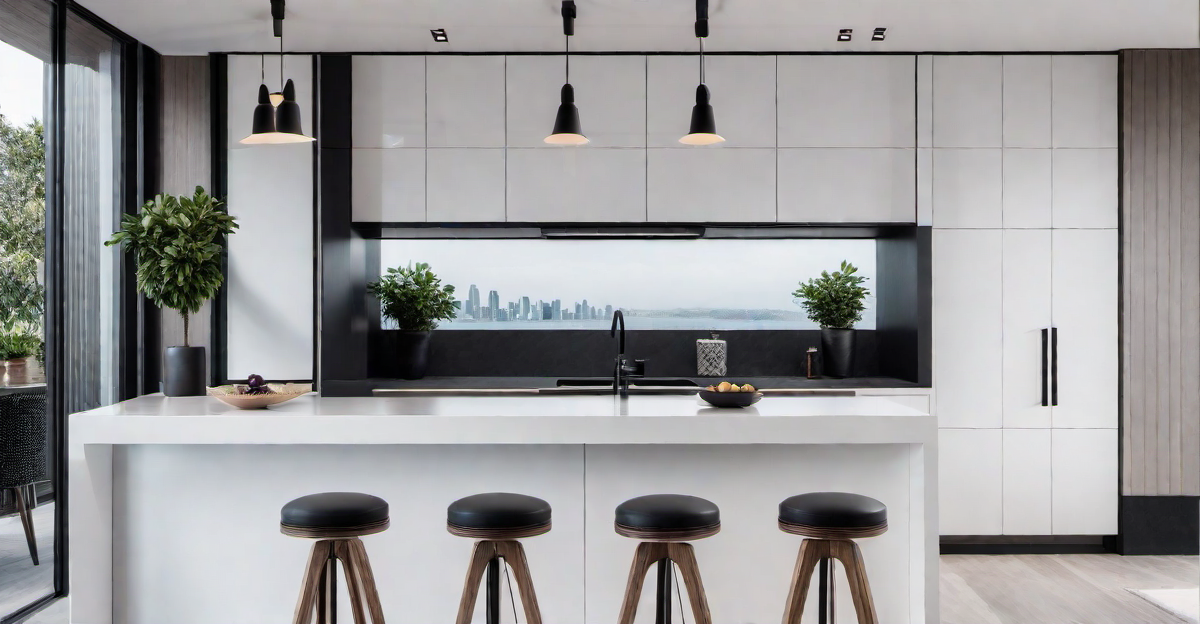 16. High-Contrast Drama: Black and White Theme for a Striking Coffee Bar