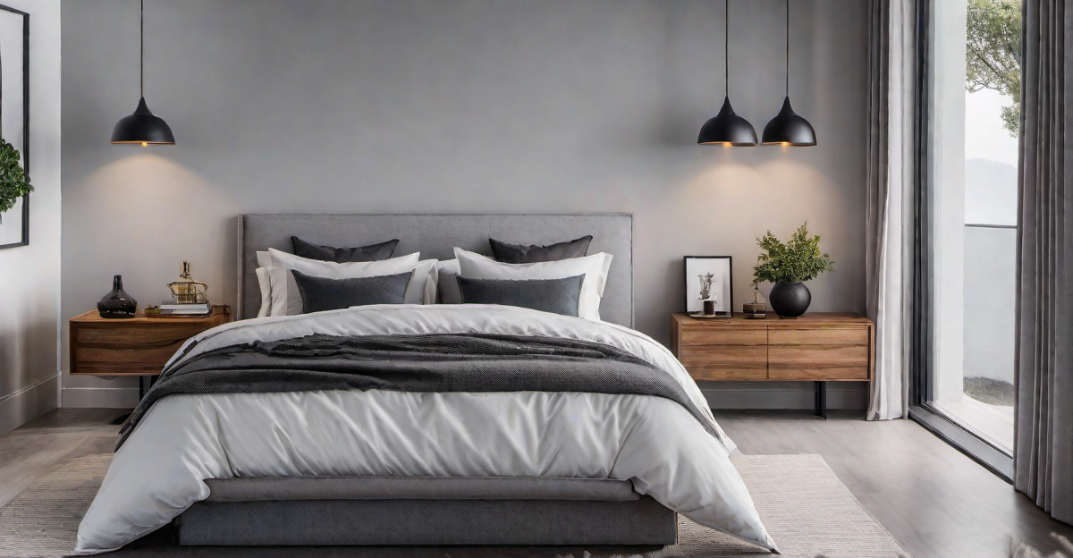 Adding Warmth to a Grey Bedroom with Wooden Accents