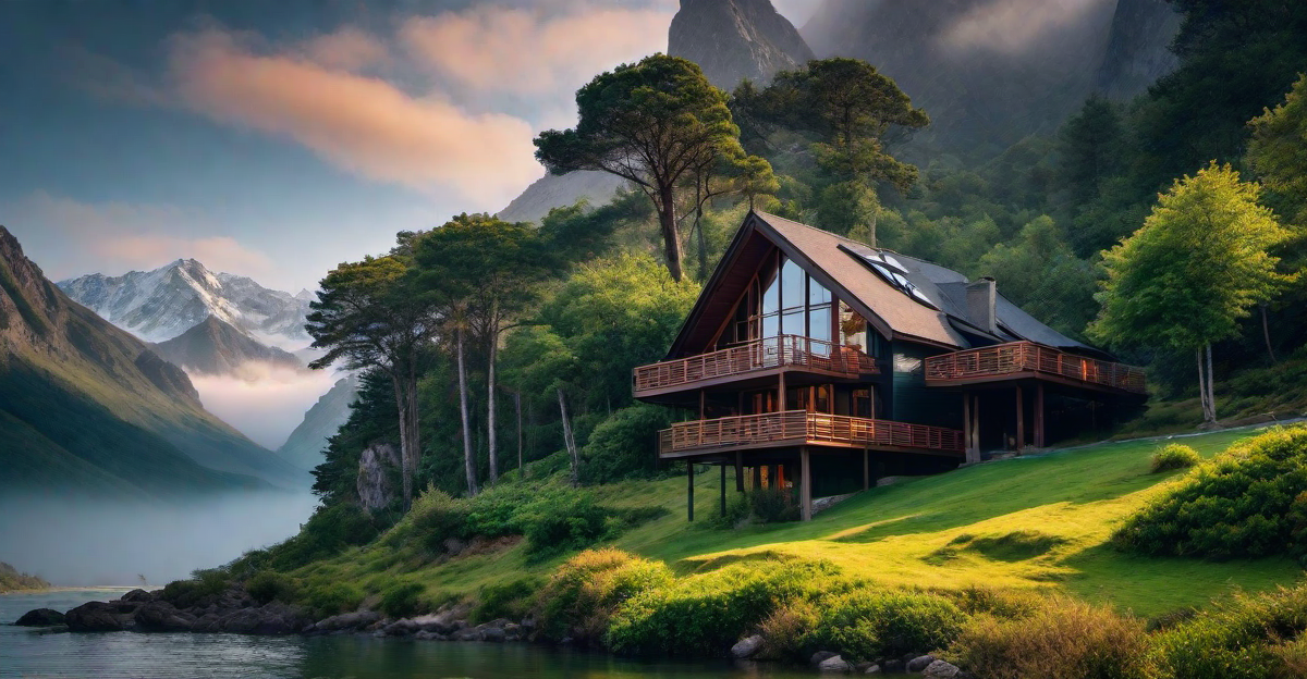 Aerial Tranquility: Stilt House with Panoramic Views of Mountains