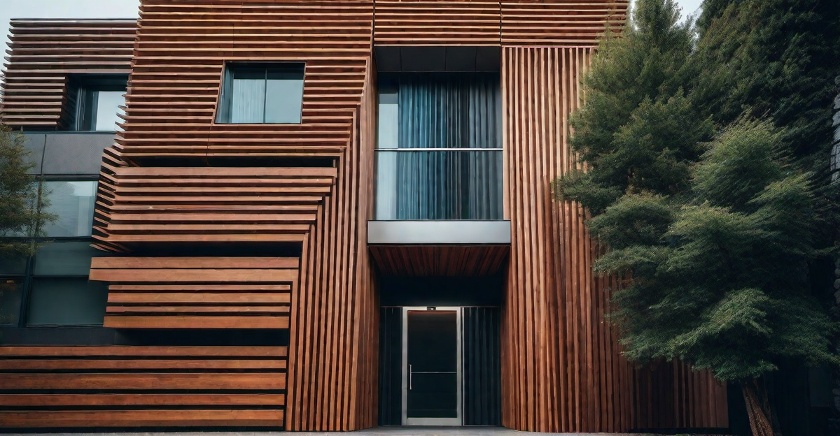 Architectural Depth: Layered Wood Slat Exterior Wall