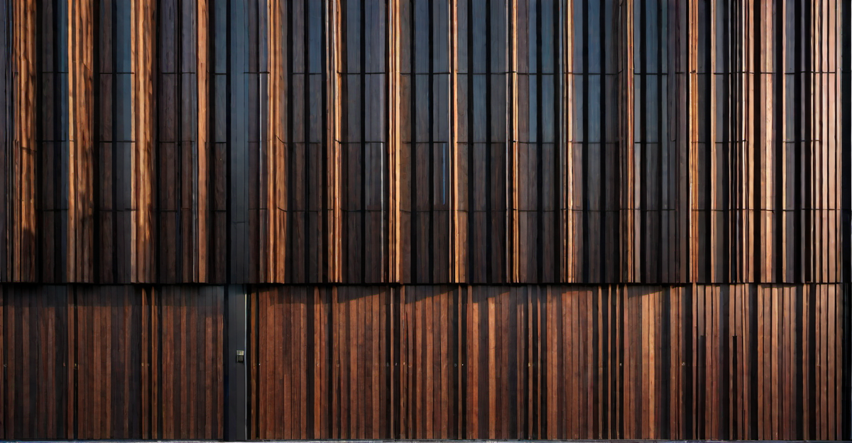 Contemporary Elegance: Dark Stained Wood Slat Facade