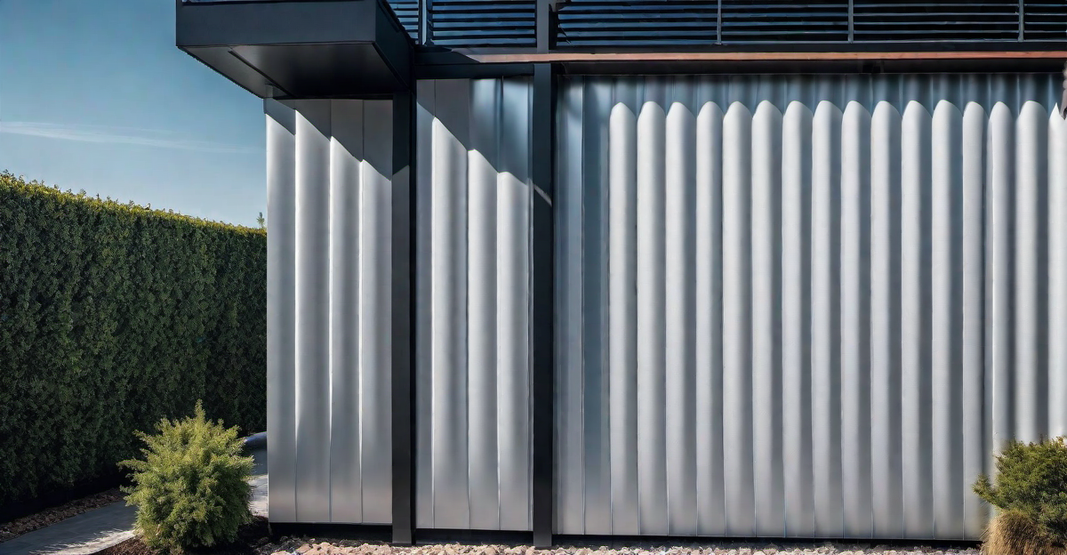 Contemporary Style: Corrugated Metal Fence with Geometric Patterns