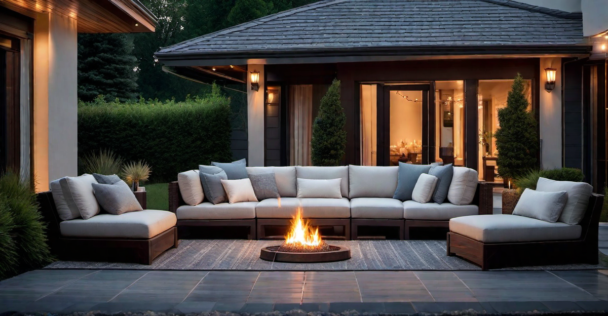 Cozy Outdoor Lounge: String Lights and Plush Seating