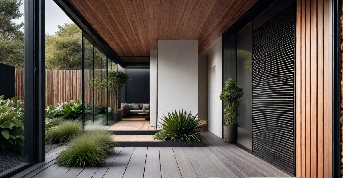 Harmonizing Elements: Corrugated Metal Door Complementing Natural Materials