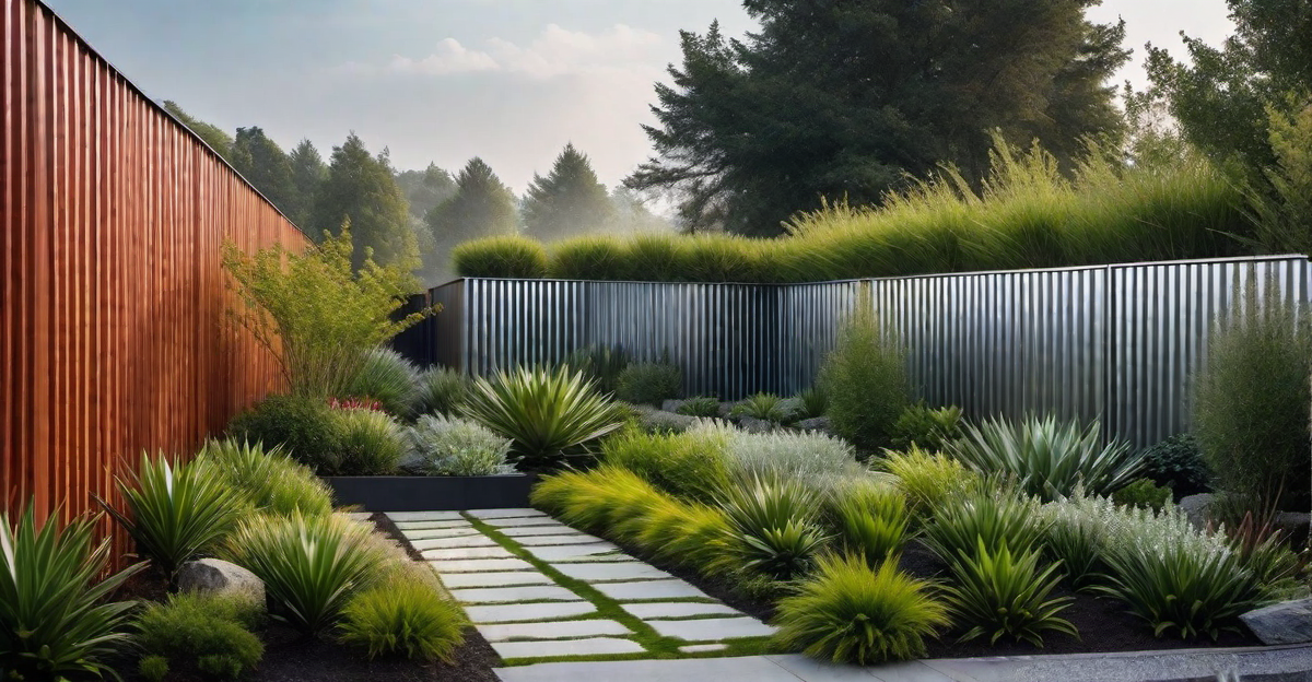 Landscape Enhancement: Corrugated Metal Fence with Integrated Planters