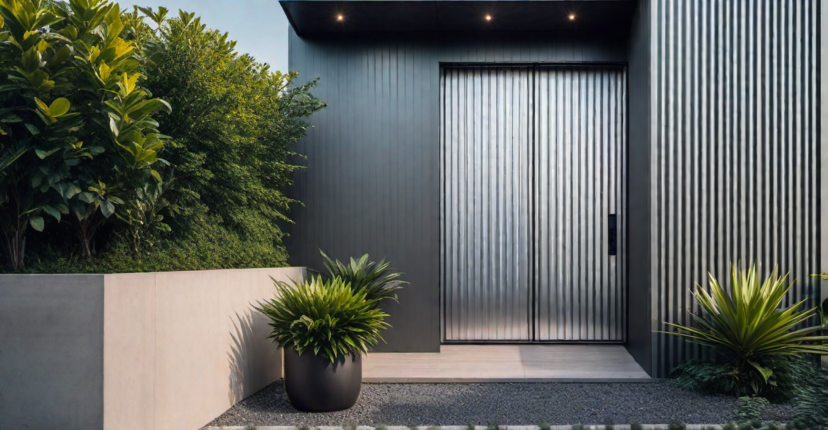 Outdoor Elegance: Corrugated Metal Door for Patio Entryways