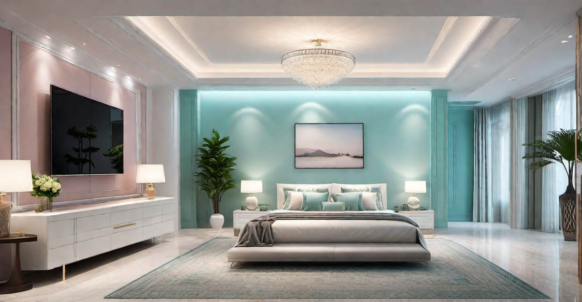 Soothing Ambiance: Gypsum Board False Ceiling in Soft Pastel Hues