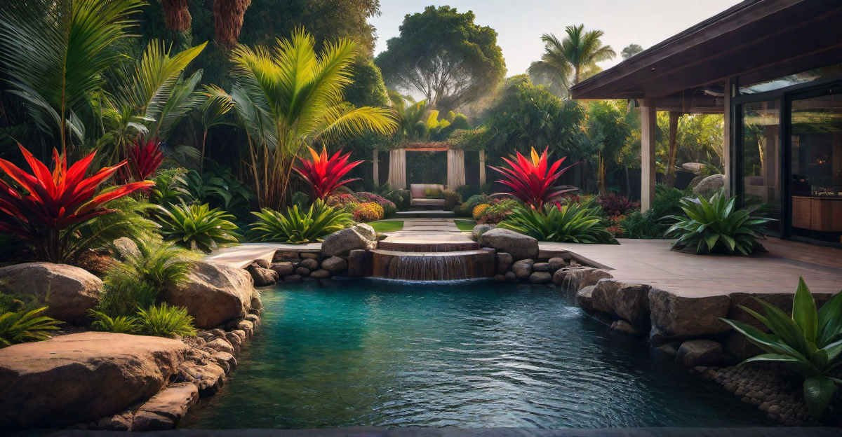 Tropical Oasis: Lush Greenery and Water Features
