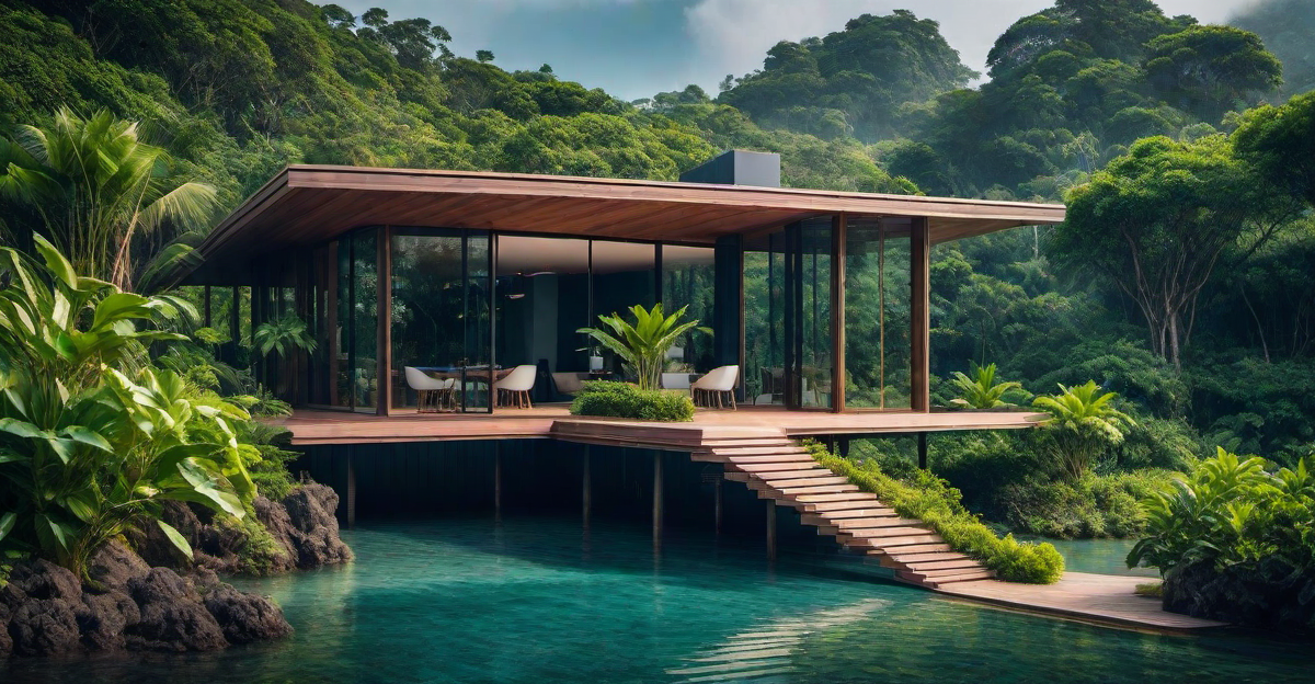 Tropical Paradise: Stilt House Surrounded by Lush Greenery