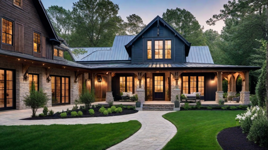 Farmhouse with Blue Accents and Wood Beams